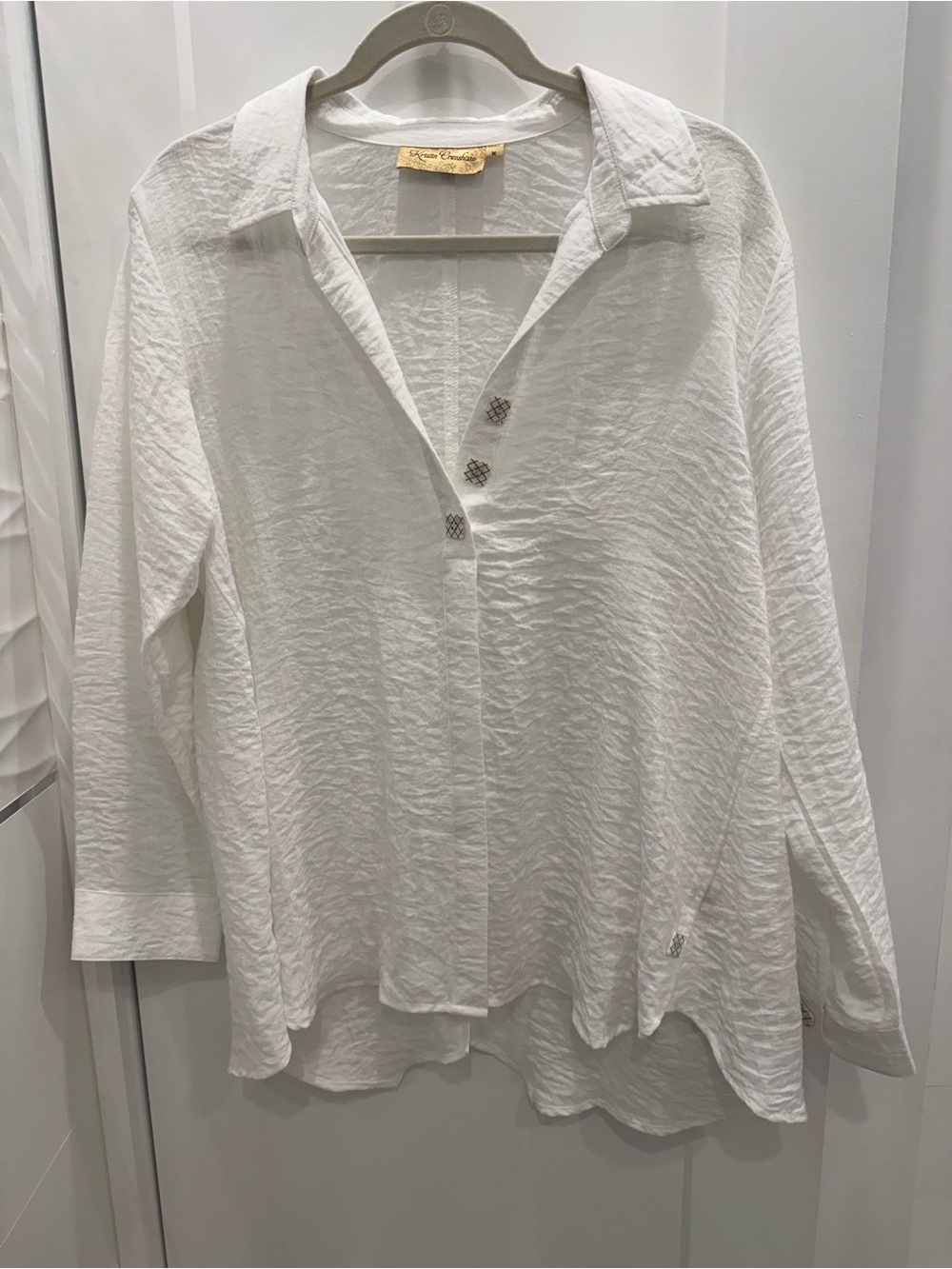 Lightweight White Crinkle Button-Front Tunic by Kristin Crenshaw